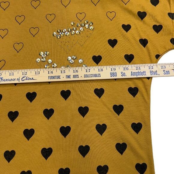 Vedo Verde Vintage Women's Sequin Heart Print Dolman Sleeve Top gold black Small - Picture 5 of 12